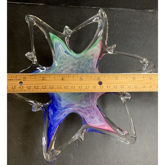 Murano Style Art Glass Starfish Candy Bowl Trinket Dish Blue Pink Green - Picture 7 of 7